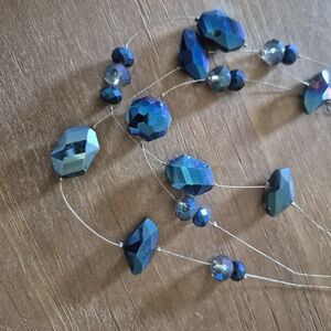 Iridescent Blue Faceted Bead Statement Necklace - Unbranded